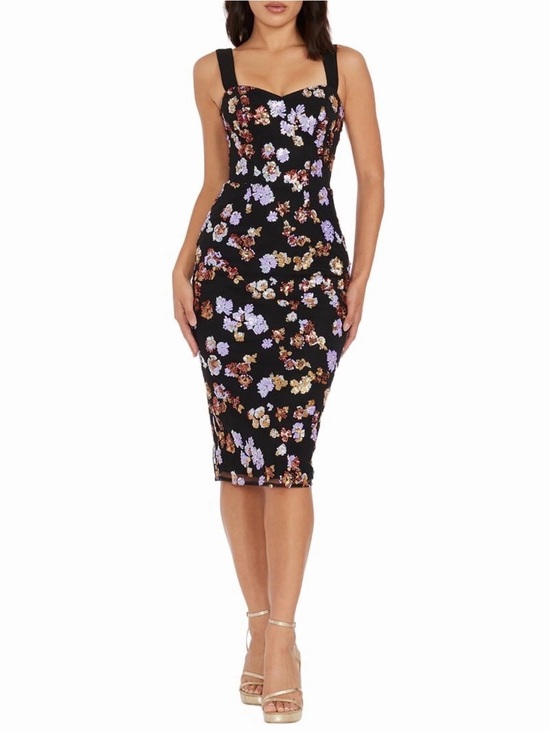 Dress the Population Dresses & Skirts - NWT Dress The Population Womens Black Floral Nicole Sequins Bodycon Dress Size M